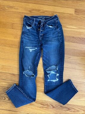 American Eagle Outfitters Dark Blue Distressed Skinny Jeans